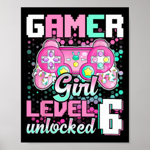 Meisje Niveau 6 Ontgrendeld Videospel 6e Verjaarda Poster