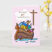 Meisje Noah's Ark doop, schattige dieren Kaart (Gele Bloem)