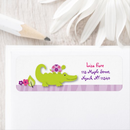 Meisje Oerwoud Alligator Turtle Adresetiketten Etiket (Insitu)