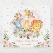 Meisje Oerwoud Safari Dieren Blush Roze Goud Bloem Sparkling Wijnetiket (Enkel label)