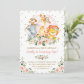 Meisje Oerwoud Safari Dieren Wild Een 1e Verjaarda Kaart (Staand voorkant)