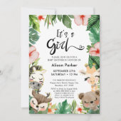 Meisje Oerwoud Safari Tropisch groen Baby shower Kaart (Voorkant)