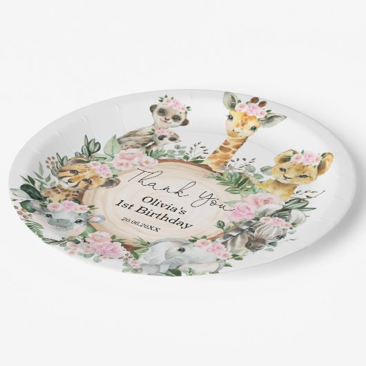 Meisje Oerwoud Safari Wilde Dieren Verjaardagsguns Papieren Bordje (Gekanteld)