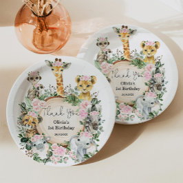 Meisje Oerwoud Safari Wilde Dieren Verjaardagsguns Papieren Bordje