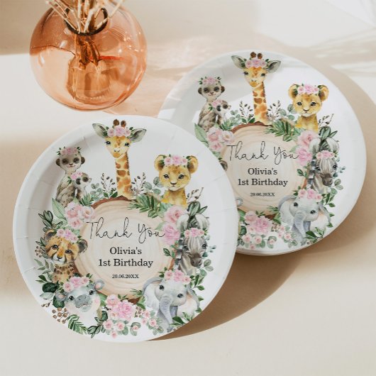 Meisje Oerwoud Safari Wilde Dieren Verjaardagsguns Papieren Bordje