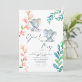 Meisje of Jongen Elephant Gender onthulling Uitnod Kaart (Staand voorkant)