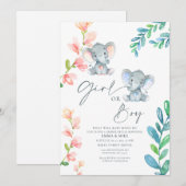 Meisje of Jongen Elephant Gender onthulling Uitnod Kaart (Voorkant / Achterkant)