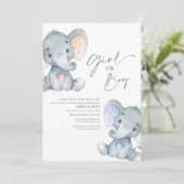 Meisje of Jongen Elephant Gender onthulling Uitnod Kaart (Staand voorkant)