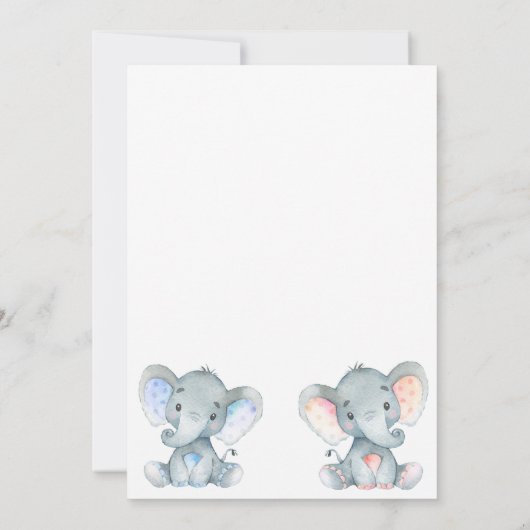 Meisje of Jongen Elephant Gender onthulling Uitnod Kaart (Achterkant)