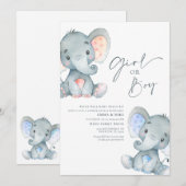 Meisje of Jongen Elephant Gender onthulling Uitnod Kaart (Voorkant / Achterkant)