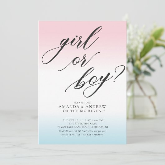 Meisje of jongen Geslacht onthullen Baby shower Ui Kaart (Staand voorkant)