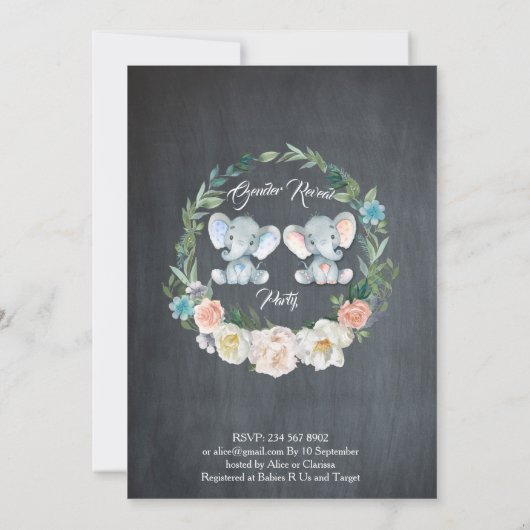 Meisje of jongen geslacht onthullen olifant, schoo kaart (Achterkant)