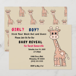 Meisje of Jongen Giraffe Baby Onthullen Feestuitno Kaart