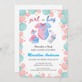 Meisje of jongen Mint en roze retro Geslacht onthu Kaart (Voorkant / Achterkant)