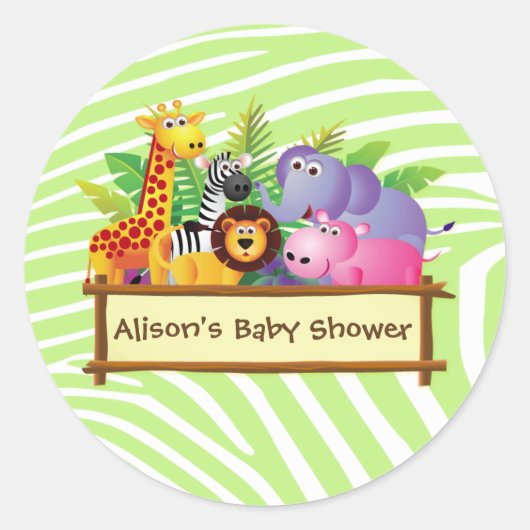 Meisje of jongen unisex Baby shower oerwoud safari Ronde Sticker (Voorkant)