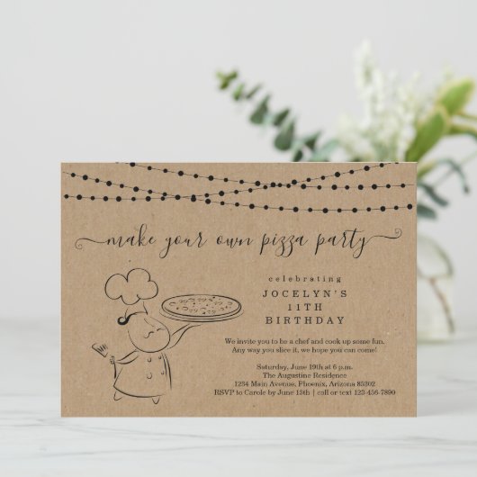 Meisje of Jongen's Pizza maken Verjaardagsfeest Kaart (Staand voorkant)