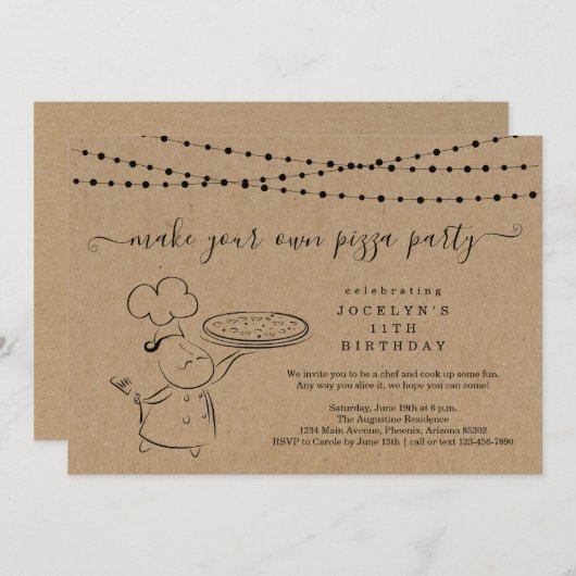 Meisje of Jongen's Pizza maken Verjaardagsfeest Kaart (Voorkant / Achterkant)