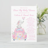 Meisje olifant auto rijden met Baby shower Kaart (Staand voorkant)