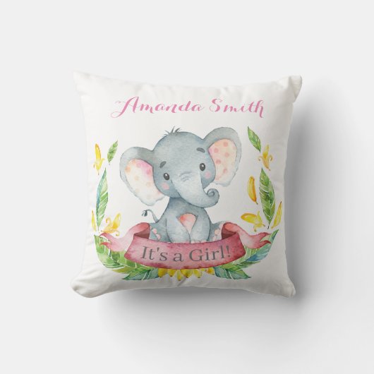 Meisje Olifant Baby Roze Kussen (Voorkant)