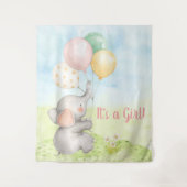Meisje Olifant Baby Shower Achtergrond Wandkleed (Voorkant)