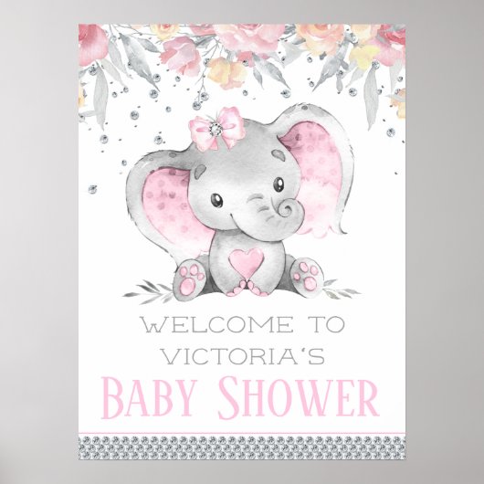Meisje Olifant Baby Shower Bord Poster (Voorkant)