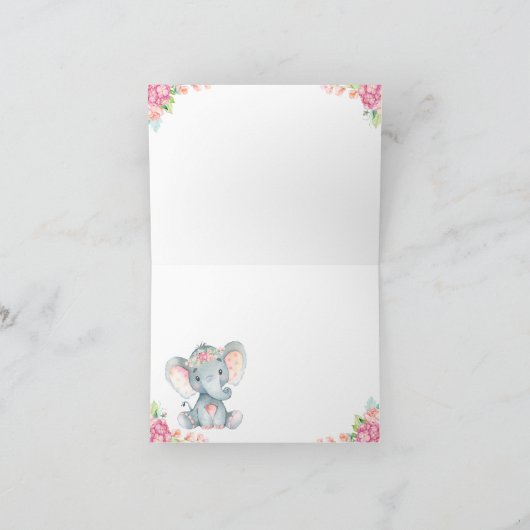 Meisje olifant Baby shower dank je Notitiekaartje (Binnen)