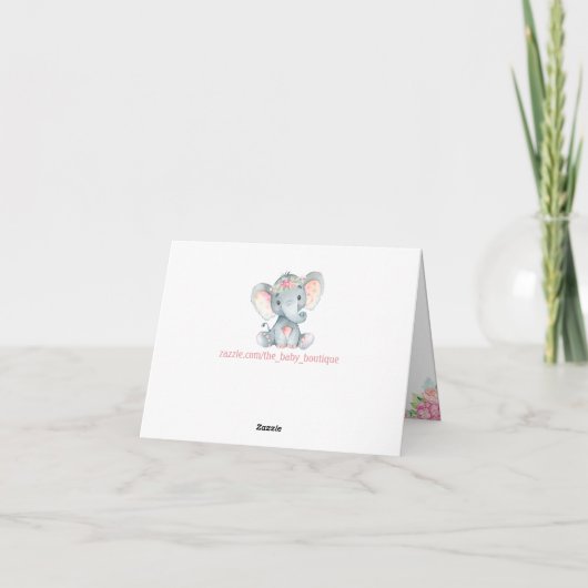 Meisje olifant Baby shower dank je Notitiekaartje (Achterkant)
