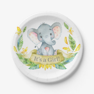 Meisje Olifant Baby shower Geel Papier Bord