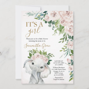 Meisje Olifant Baby Shower Kaart