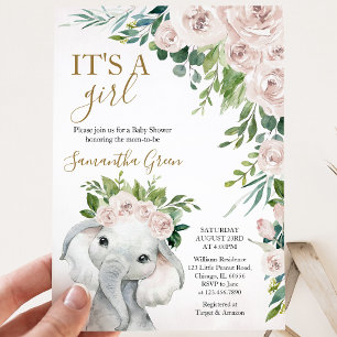 Meisje Olifant Baby Shower Kaart