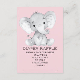 Meisje Olifant Baby shower Luier Raffle Ticket Informatiekaartje