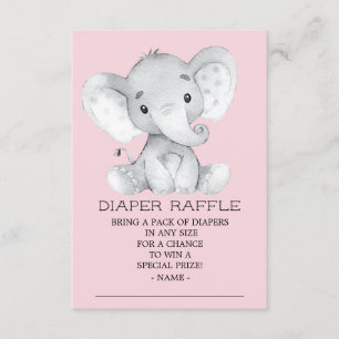Meisje Olifant Baby shower Luier Raffle Ticket Informatiekaartje