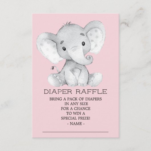 Meisje Olifant Baby shower Luier Raffle Ticket Informatiekaartje (Voorkant)