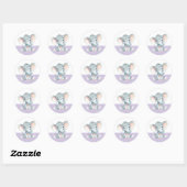 Meisje Olifant Baby Shower Paars Ronde Sticker (Vel)