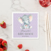 Meisje Olifant Baby shower Paarse en Grijze Servet (Insitu)