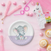Meisje Olifant Baby shower Paarse Papier Bord (Feest)