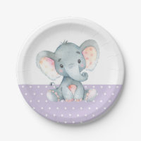 Meisje Olifant Baby shower Paarse Papier Bord