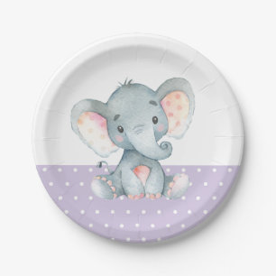 Meisje Olifant Baby shower Paarse Papier Bord