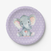 Meisje Olifant Baby shower Paarse Papier Bord (Voorkant)