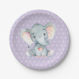 Meisje Olifant Baby shower Paarse Papier Bord
