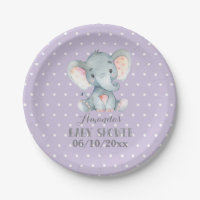 Meisje Olifant Baby shower Paarse Papier Bord