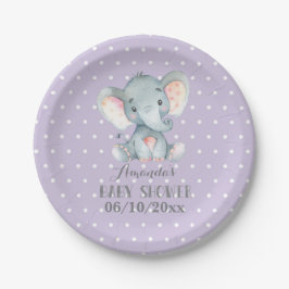 Meisje Olifant Baby shower Paarse Papier Bord