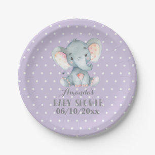 Meisje Olifant Baby shower Paarse Papier Bord