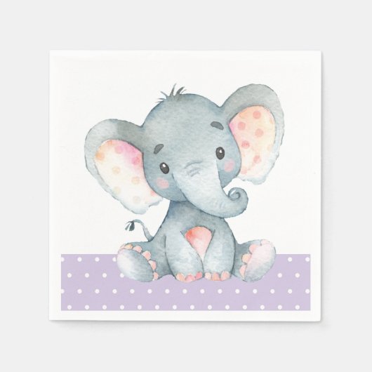 Meisje olifant Baby shower Paarse servetten (Voorkant)