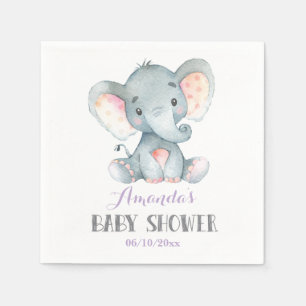 Meisje olifant Baby shower Paarse servetten