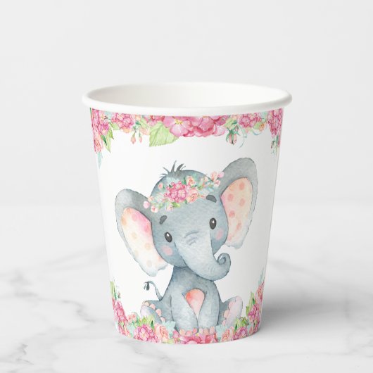 Meisje olifant Baby shower papieren bekers (Achterkant)