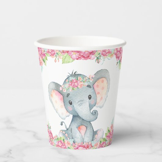 Meisje olifant Baby shower papieren bekers (Voorkant)