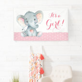 Meisje olifant Baby shower roze banner (Insitu)