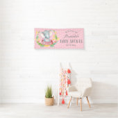 Meisje Olifant Baby shower Roze en Grijs Banner (Insitu)