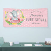 Meisje Olifant Baby shower Roze en Grijs Banner (Beurs)